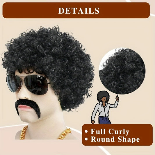 1 Piece Short Black Fluffy Disco Afro Wig for Anime Cosplay, Fancy Dress, and Funny Costume Parties for Men and Women