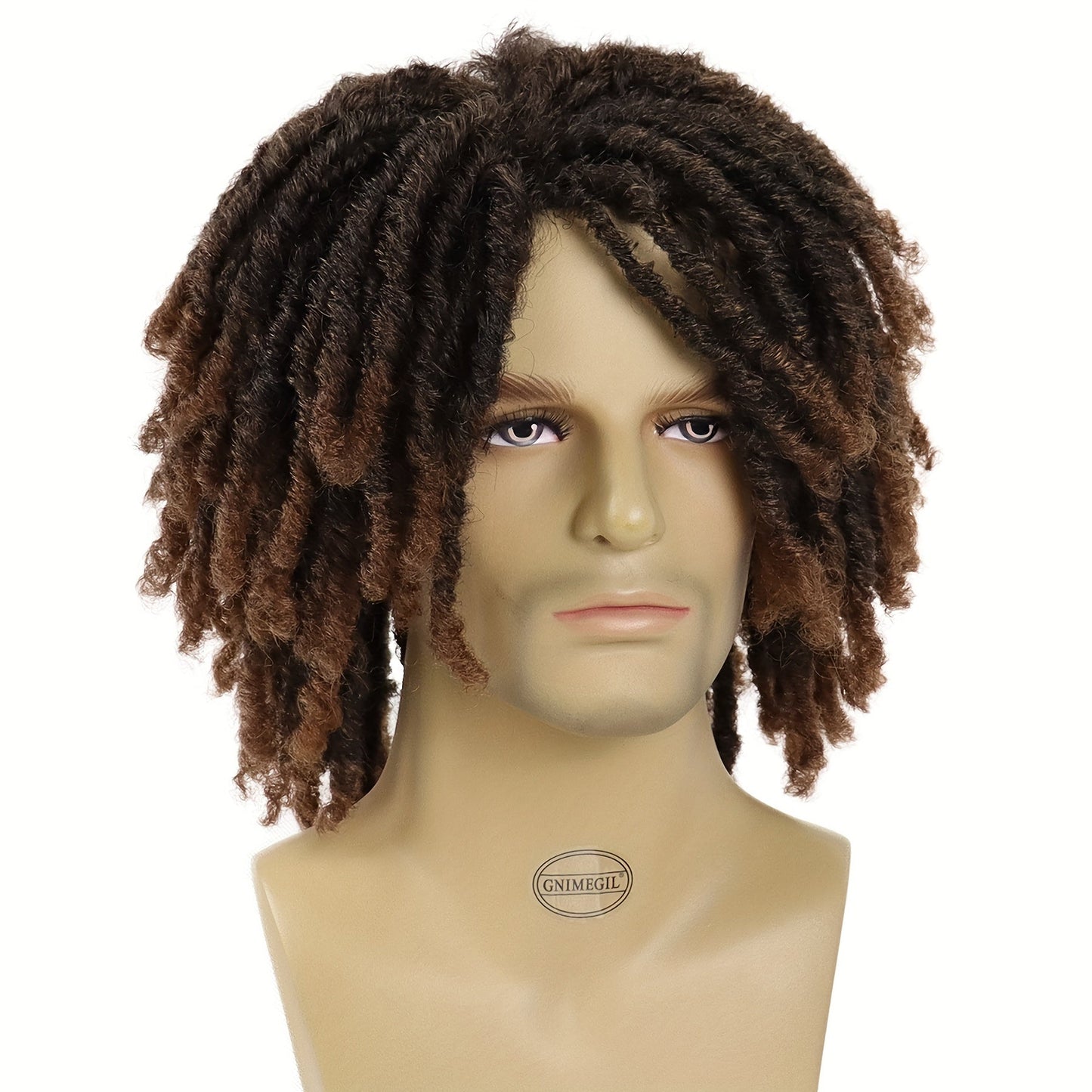 [Customer Favorite] Stylish Ombre Brown Afro Bob Wig for Men - Synthetic Dreadlocks with Heat Resistance, Natural Layered Style from GNIMEGIL