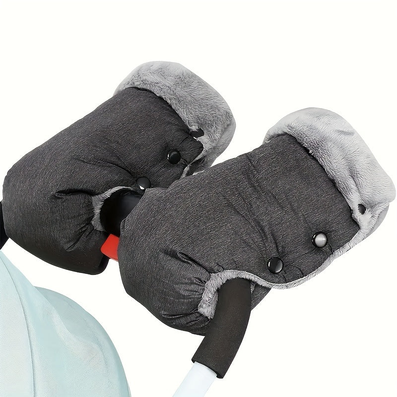 Keep your hands warm and dry this winter with our waterproof stroller hand muffs. These windproof plush fleece lined gloves are designed to keep your hands cozy while pushing your stroller in cold weather. Perfect for adults, these mittens provide frost