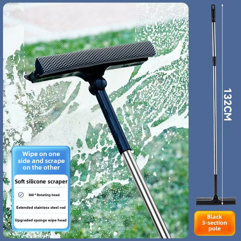 The Versatile Double-Sided Glass Cleaning Tool is a 1pc product with an Extendable Stainless Steel Handle. It features a Soft Silicone Scraper & Sponge Head for Effortless Cleaning of Windows, Kitchens, and Bathrooms. This Window Cleaning Accessory is a