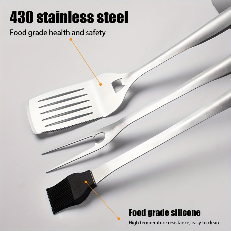 Set of 6 Stainless Steel BBQ Grill Tools - Spatula, Forks, Brush, and Tongs Included for Outdoor Picnics and Camping