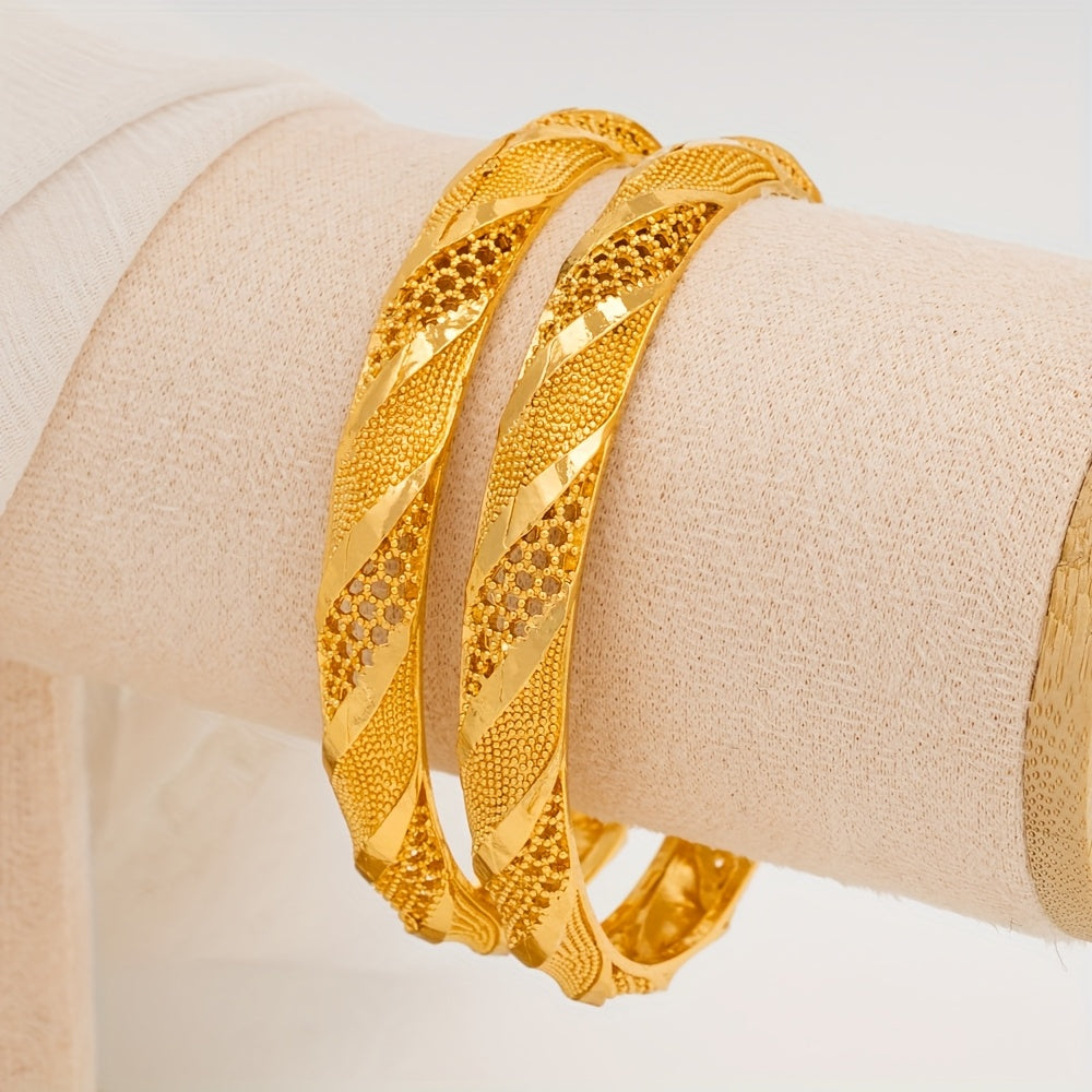 Set of 4: Stylish Gold-Tone Bangle Bracelets for Women - Ideal for Everyday Wear & Special Occasions, Versatile Jewelry for Any Season