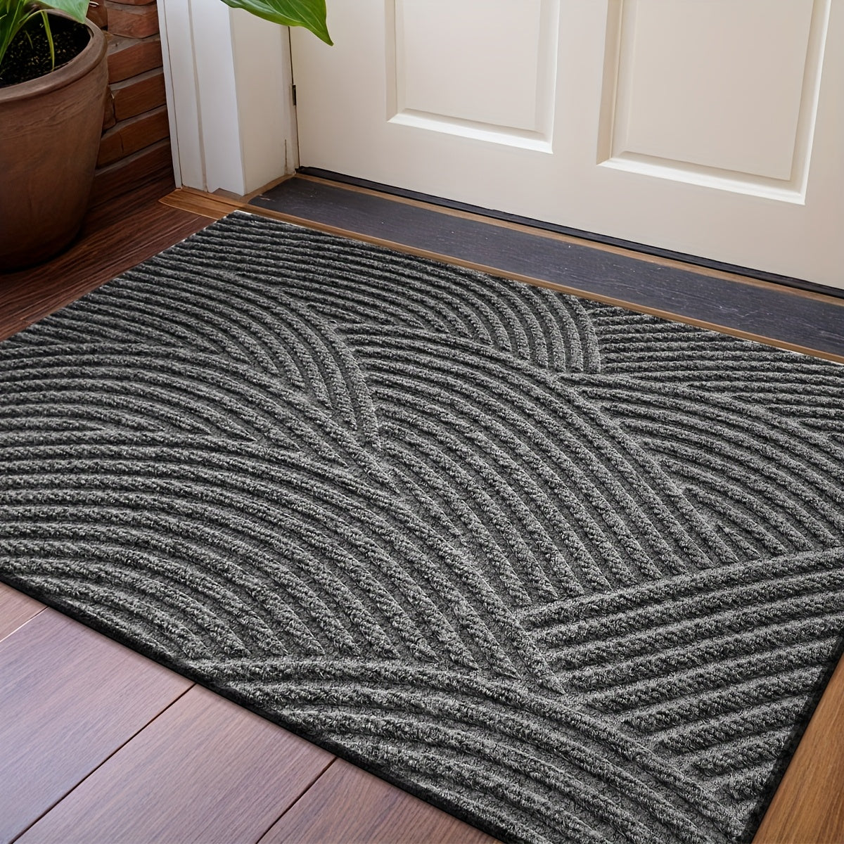 DJIANG Geometric Striped Door Mat, Non-Slip, Absorbent, Washable Rug for Indoor and Patio. Stain Resistant Polyester, Hand Wash Only.