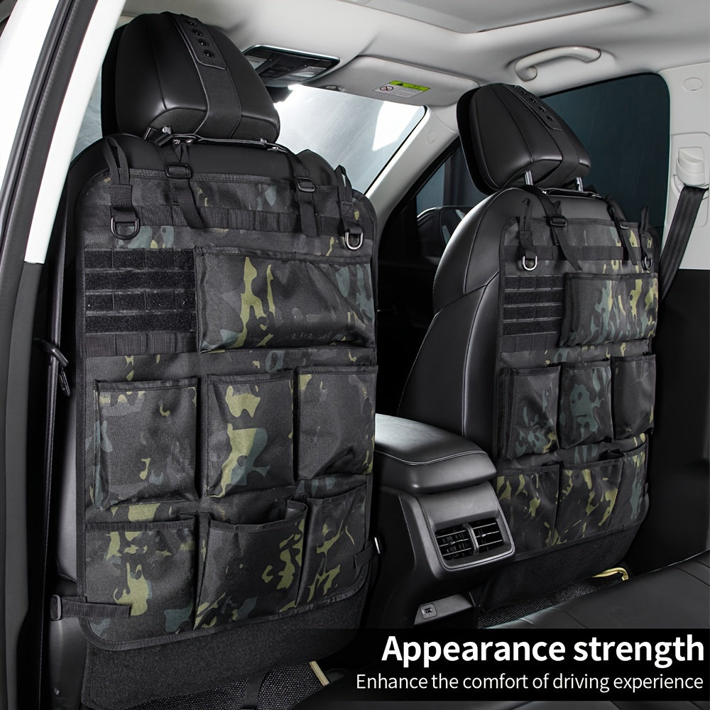 Organize your car with ease using our Tactical MOLLE Car Seat Back Organizer featuring 8 cup holders. This convenient storage bag can also be wall-mounted to hold tools and accessories. Makes a great gift for men or jewelry organizers.