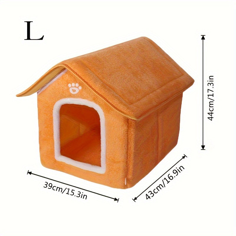 Cozy Pet House with Four Seasons Washable Enclosed Warm Dog Bed Cat Shelter made from Polyvinyl Chloride Material, Non-Skid Bottom, Assembled.