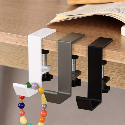 The Under-Desk Hook is Adjustable and Versatile with High Load Capacity, Made of Durable Aluminum, Perfect for Storing Kitchen and Office Essentials such as Backpacks - Comes in Black, Gray, and White Options