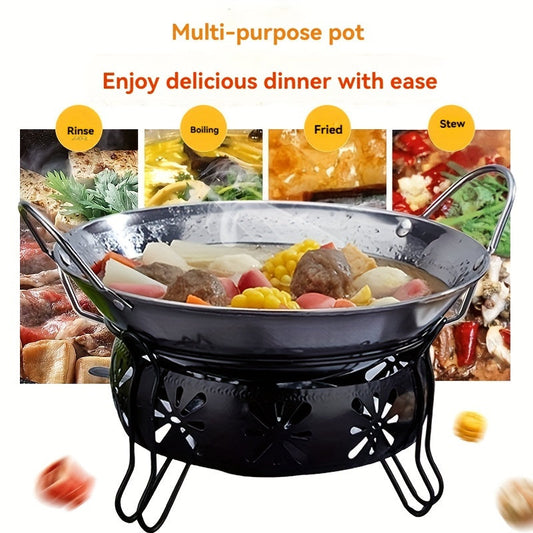 Durable Stainless Steel Wok with Dual Handles - Ideal for Seafood, Lobster, and Soups | Round Bottom Design | Suitable for Home, Restaurant, and Outdoor Camping | Easy to Clean and Built to Last