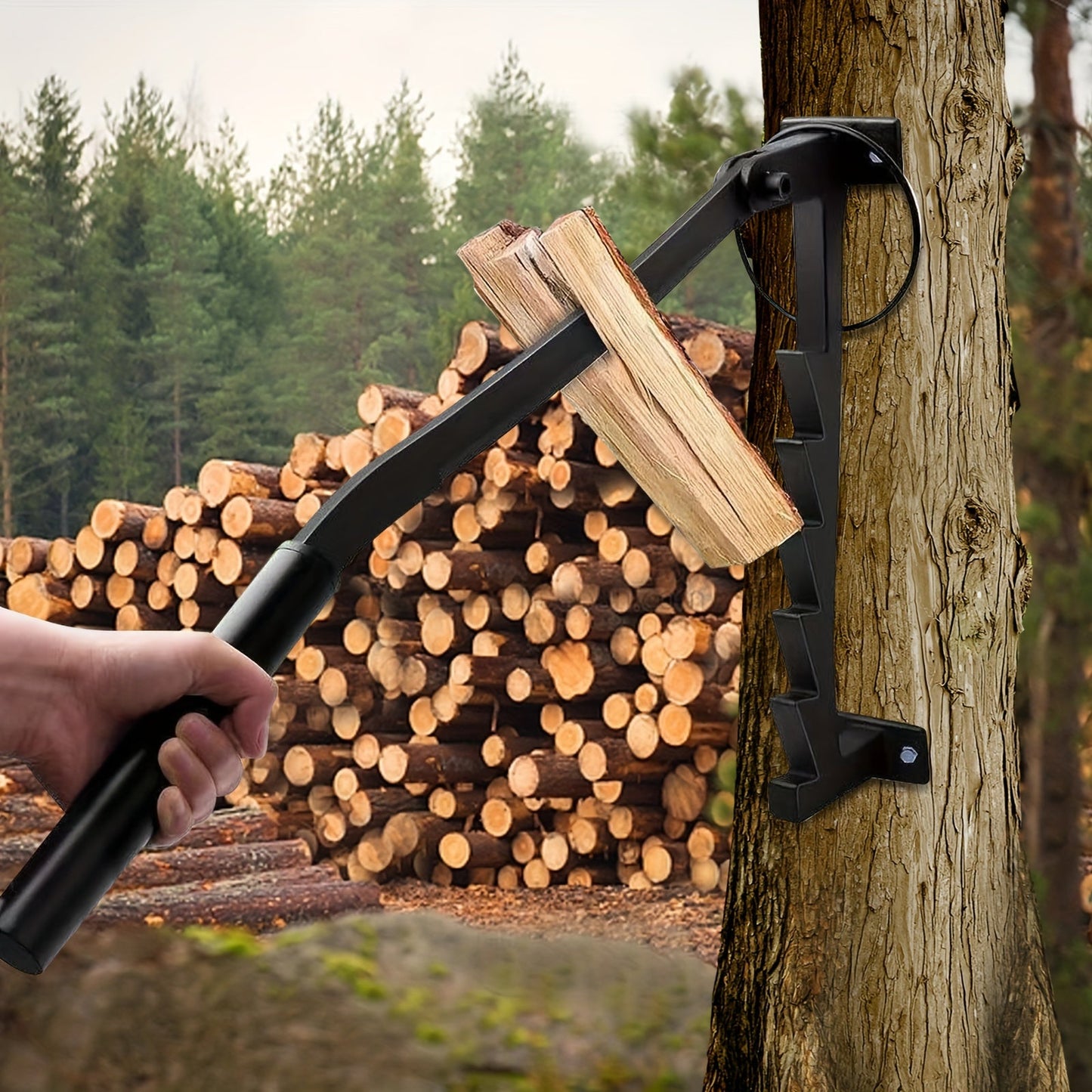 Firewood Splitter Kit: Mounts on Wall with Gloves and Storage Bag Included - Made of Strong Cast Iron, Ideal for Camping and Yard Work