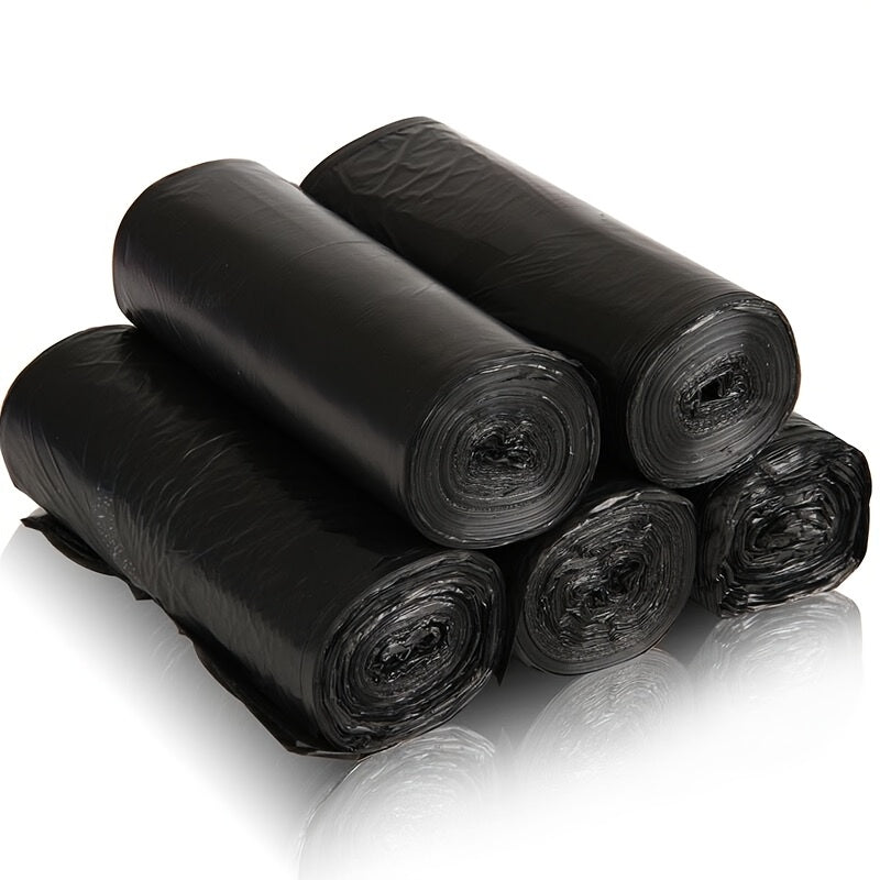 100 biodegradable trash bags in each of the 5 rolls, measuring 45.01x50.01cm. Made of plastic, suitable for various purposes in home, kitchen, business, school, office, outdoor, bathroom, or professional settings. Disposable.