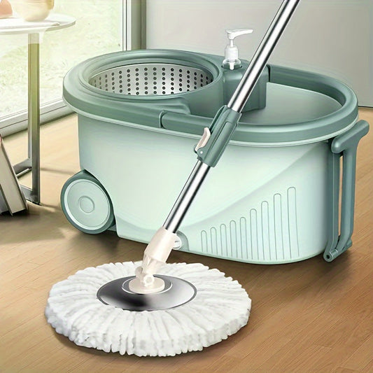 Metal Spin Mop Set with Bucket - Hand-Pressed Dual-Drive System - Versatile Wet & Dry Mop for Cleaning Living Spaces, Bedrooms, Bathrooms, and Kitchens