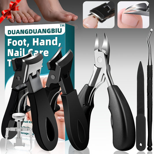 6pcs DUANGDUANGBIU Ingrown Toenail Care Kit with wide jaw and large angled clippers for thick nails, includes nail file and pedicure tools with ergonomic handles. Ideal for men and women's