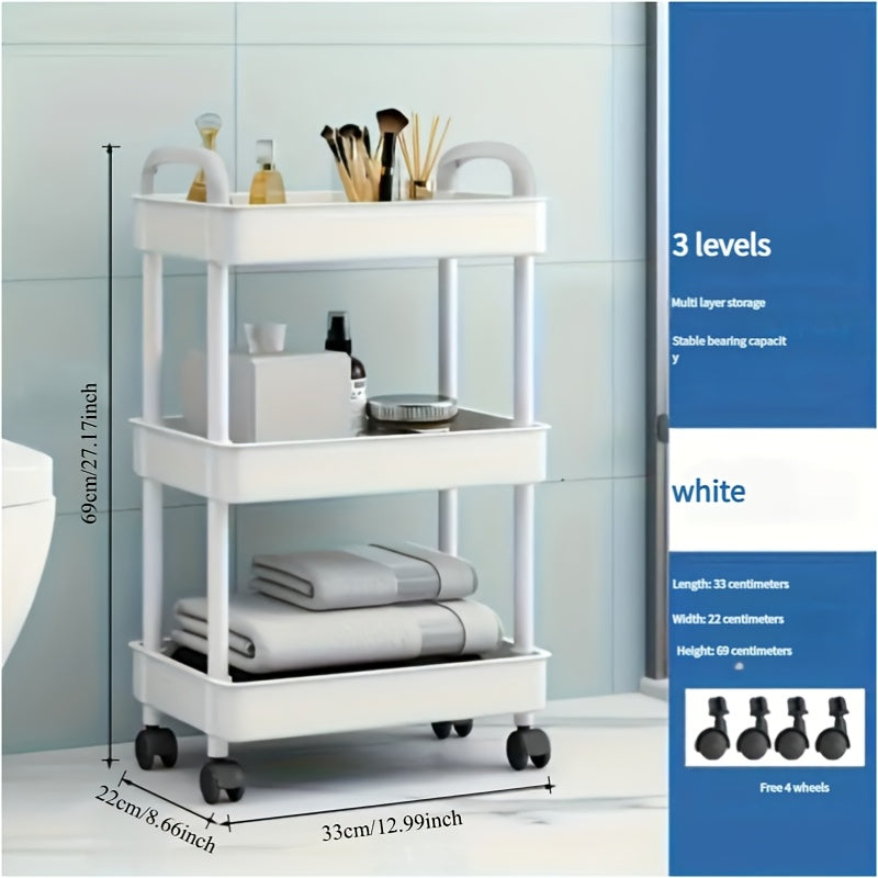 Portable Plastic Storage Cart with Multiple Tiers - Perfect for Kitchen, Bathroom, and Bedroom Organization - No Setup Necessary, Great for Storing Snacks, Books, Toys, and More