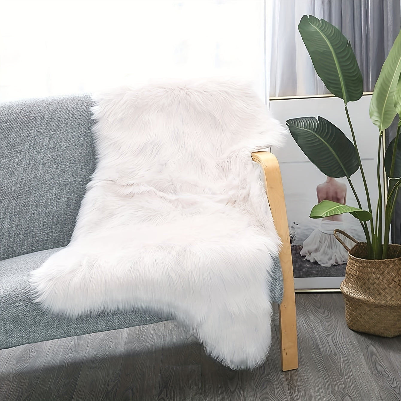 Plush Faux Fur Chair Cushion - Cozy, Non-Slip Mat for Winter Warmth - Perfect for Bedroom, Hallway, Office - Machine Washable, Made of Polyester & Acrylic Blend Faux Fur Material