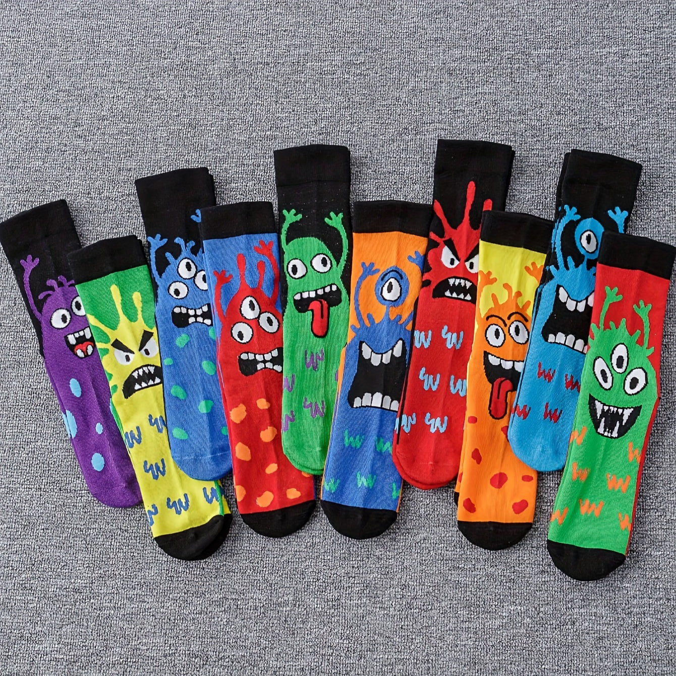 5/10 sets of men's or women's funny pattern mid-tube socks for all seasons.