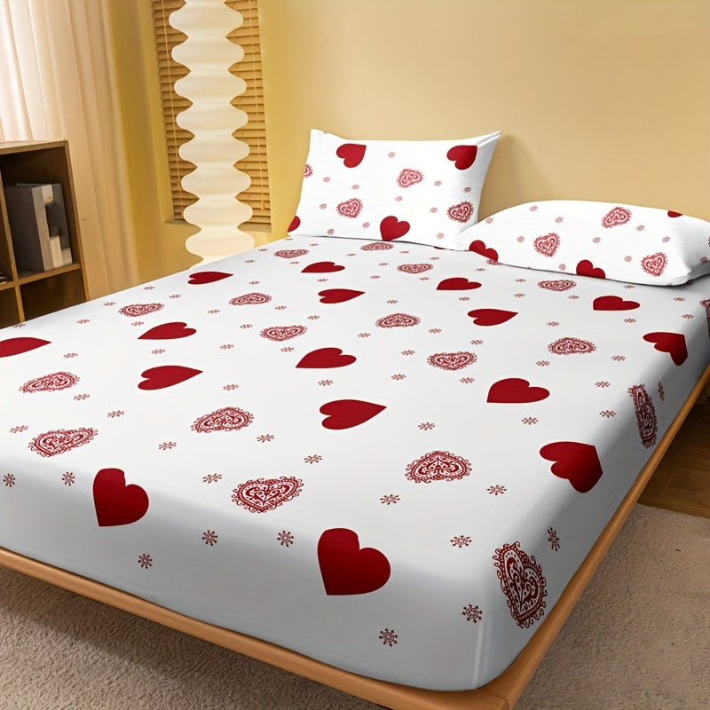 Love Print Brushed Fitted Sheet for a Soft and Comfortable Bed, Perfect for Bedroom, Guest Room, or Dorm. Deep Pocket Design Ensures a Snug Fit. Includes Fitted Bed Sheet Only.