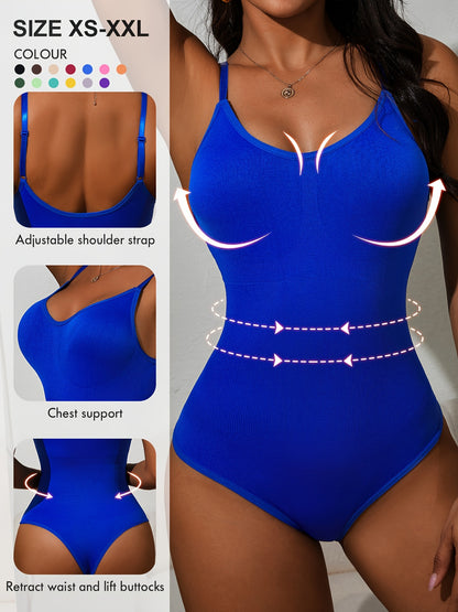 Elegant slimming bodysuit with high support, tummy control, butt lift, ribbed detail, made of lightweight nylon-elastane blend for waist shaping, no padding.