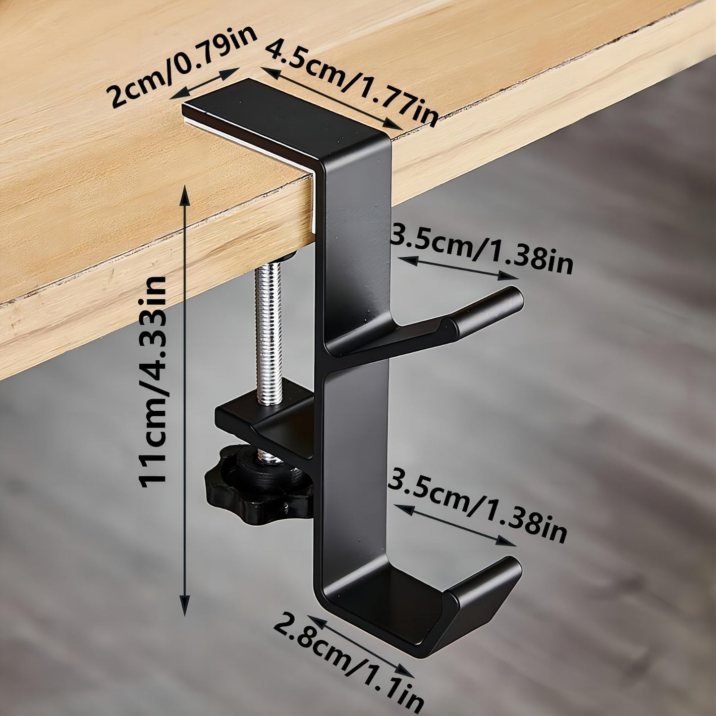 Adjustable Aluminum Under-Desk Hook: Sturdy, Easy to Install, Ideal for Holding Bags on Home, Office, and School Desks.