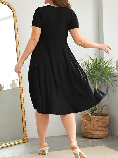 Button front cinched waist dress for plus size women, perfect for spring and summer.