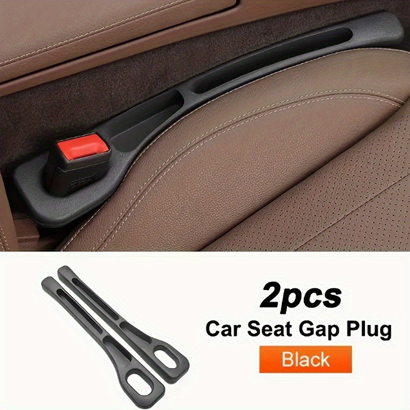 Universal car seat gap fillers with double slot design to organize keys, phones, cards, coins, etc. - Leak-proof and made of PC material.