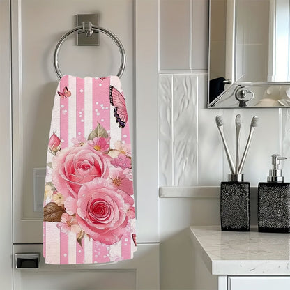 Set of 2 Kitchen Towels featuring pink roses and butterflies. Ideal for holiday decor, these ultra soft and highly absorbent dish hand towels are perfect for your kitchen. Machine washable and measuring 16x24 inches. Get the 2KYSYS1225249 design as a