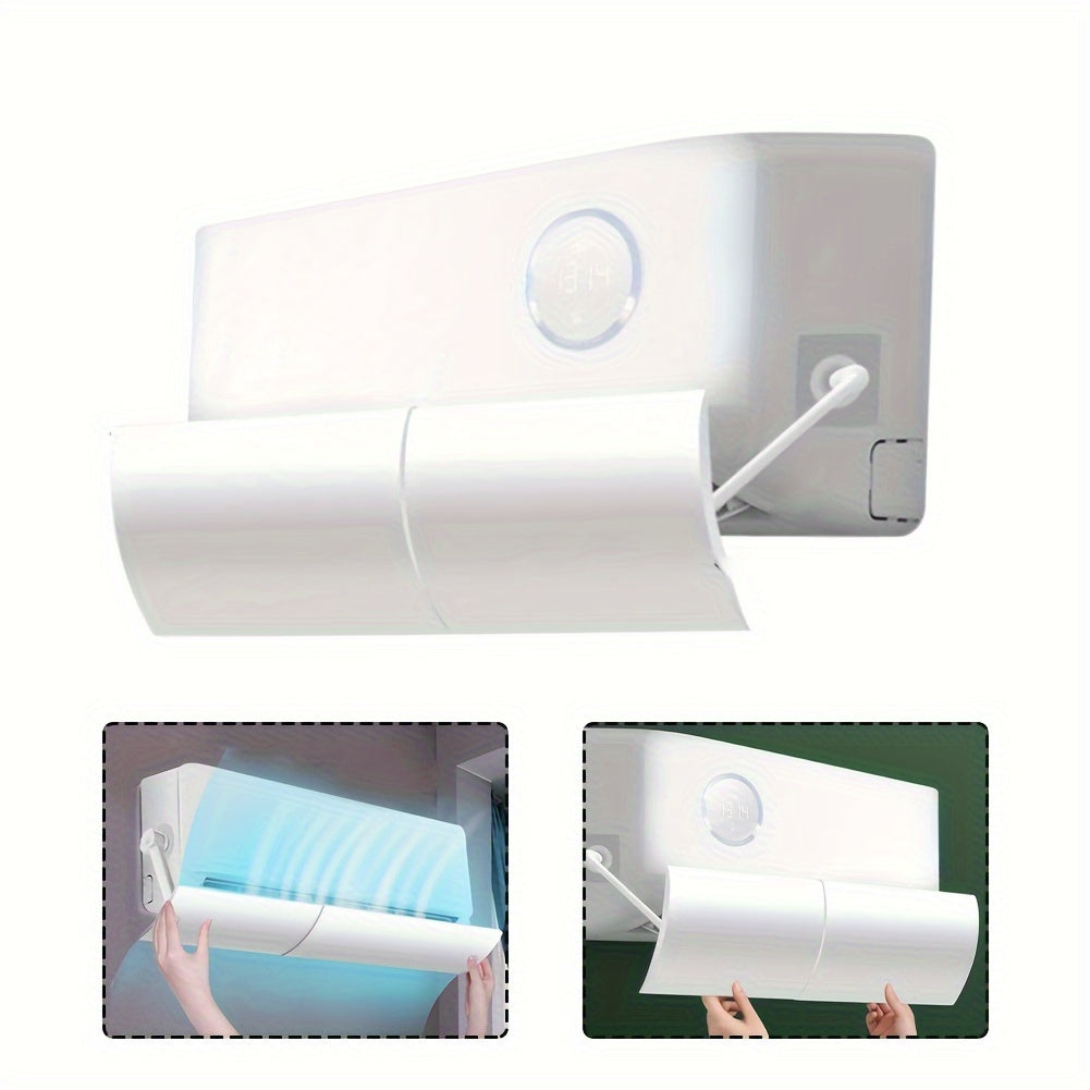 Easy to install polypropylene wind deflector for air conditioners, adjustable to prevent direct blowing. No electricity needed for installation. Universally fits AC units.