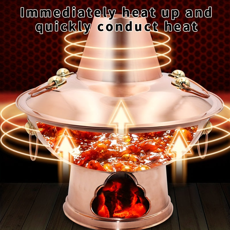 32.0cm Traditional Chinese Mandarin Duck Design Premium Pure Copper Hot Pot, Suitable for Charcoal Stove, Dishwasher Safe, Ideal for Home and Restaurant Use