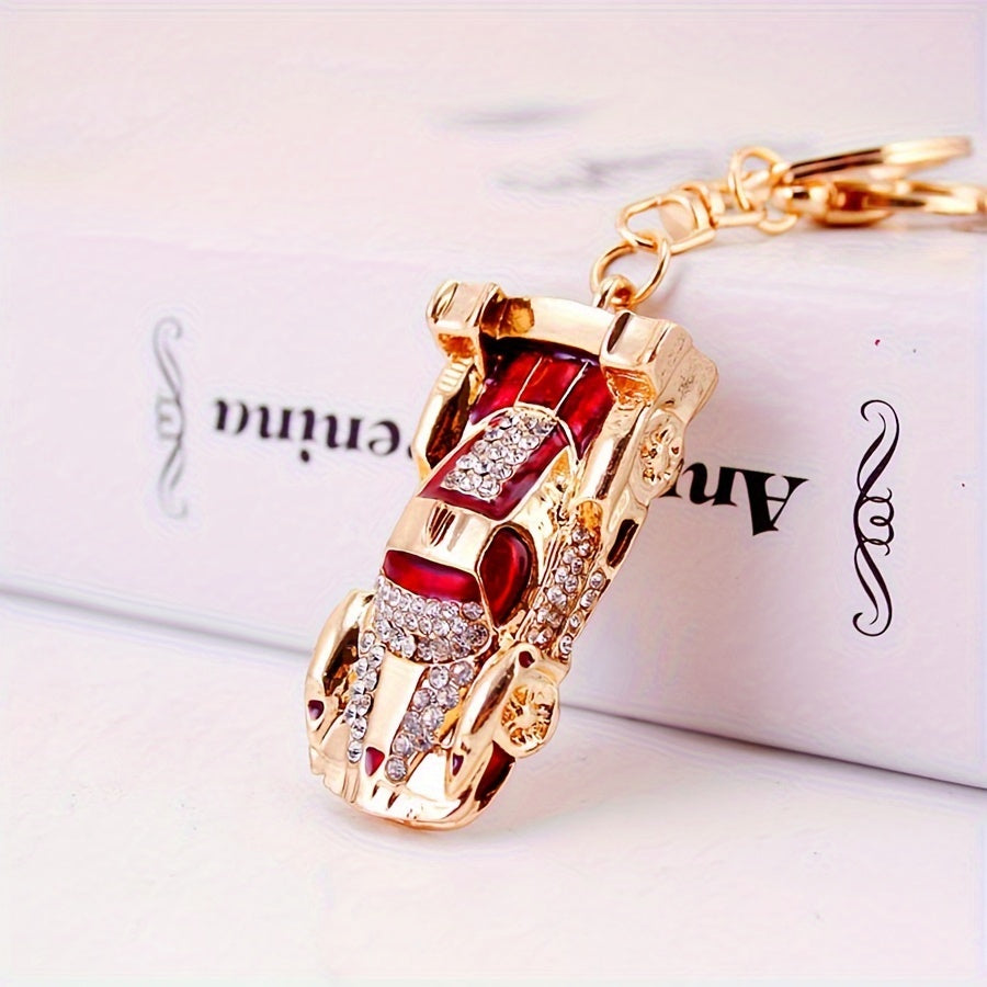 Stylish Rhinestone Sports Car Keychain - Durable Zinc Alloy Pendant, Ideal Gift for Him or Her