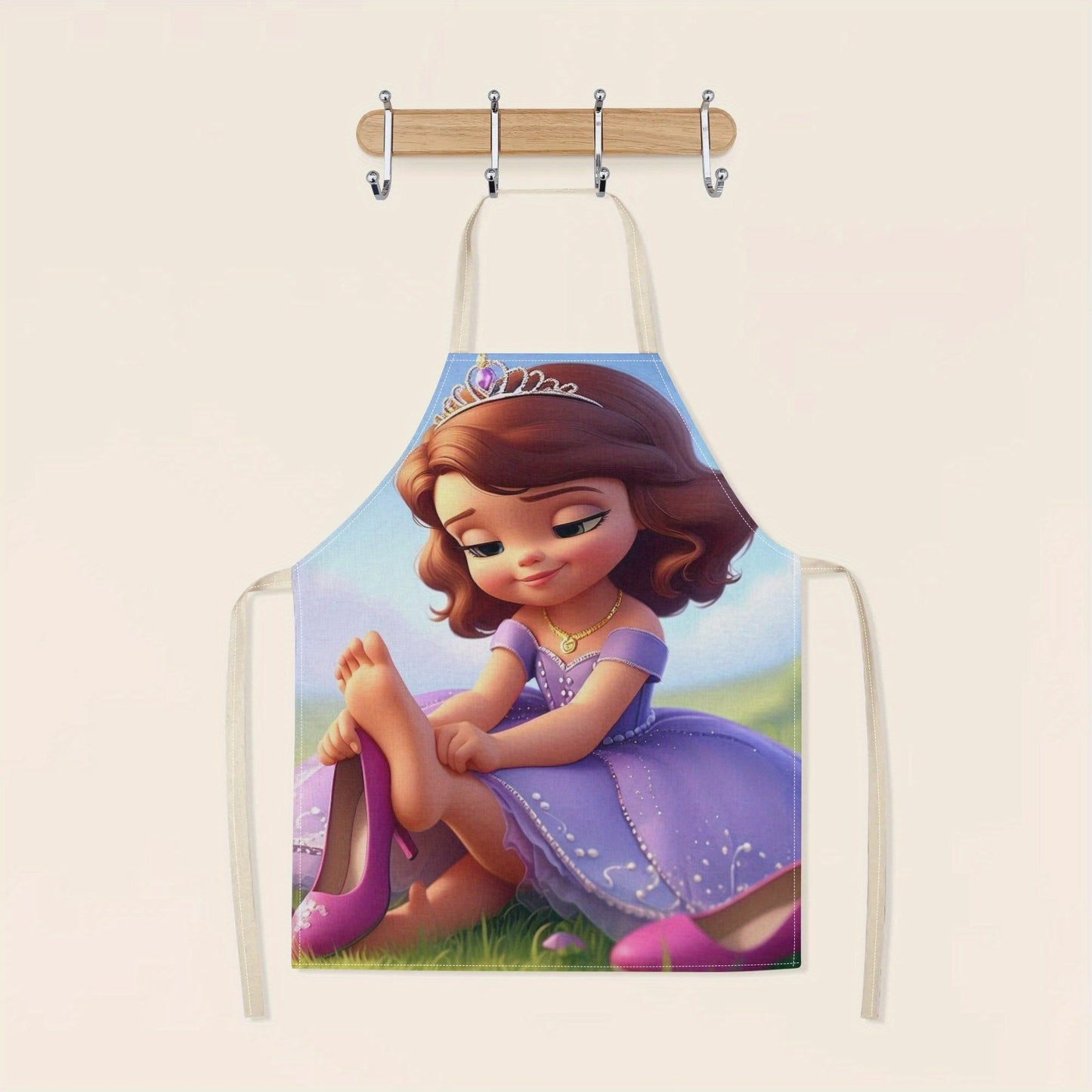 Durable Polyester Disney Elsa Waterproof Apron featuring a Vibrant Cartoon Princess Design - Perfect for Home, Restaurants, Cafes & More - Stylish and Simple Flower Pattern Included