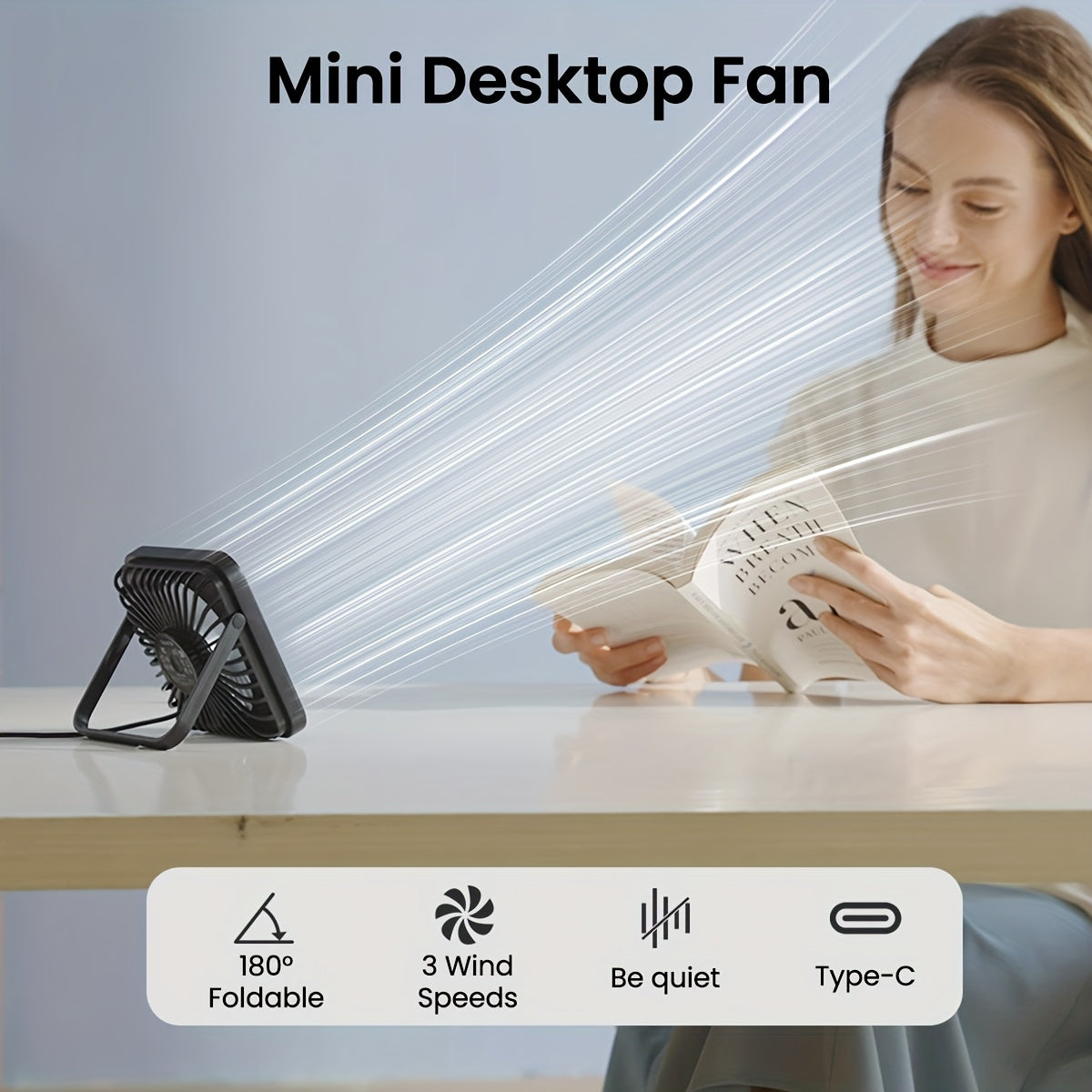 Introducing the GAIATOP Compact 13.97cm Desktop Fan in Classic Black. This silent and powerful mini fan is designed with USB power, 3-speed adjustment, and two-way rotation. Perfect for use at home, in the office, or while traveling.