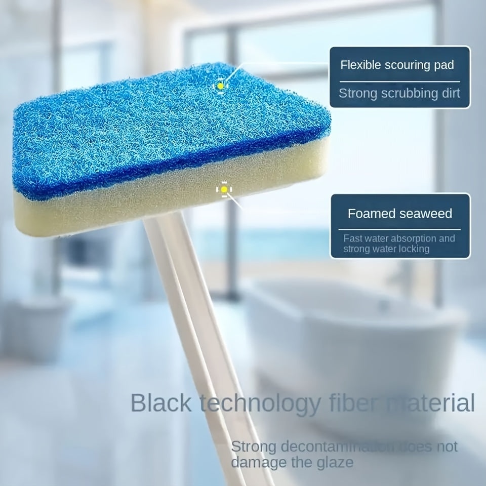 Versatile Cleaning Brush with Swivel Head and Long Handle - Medium Firmness Sponge Scrubber for Bathroom, Kitchen, Car, and Wall Tiles. No Electricity Required, Comes with Various Components.