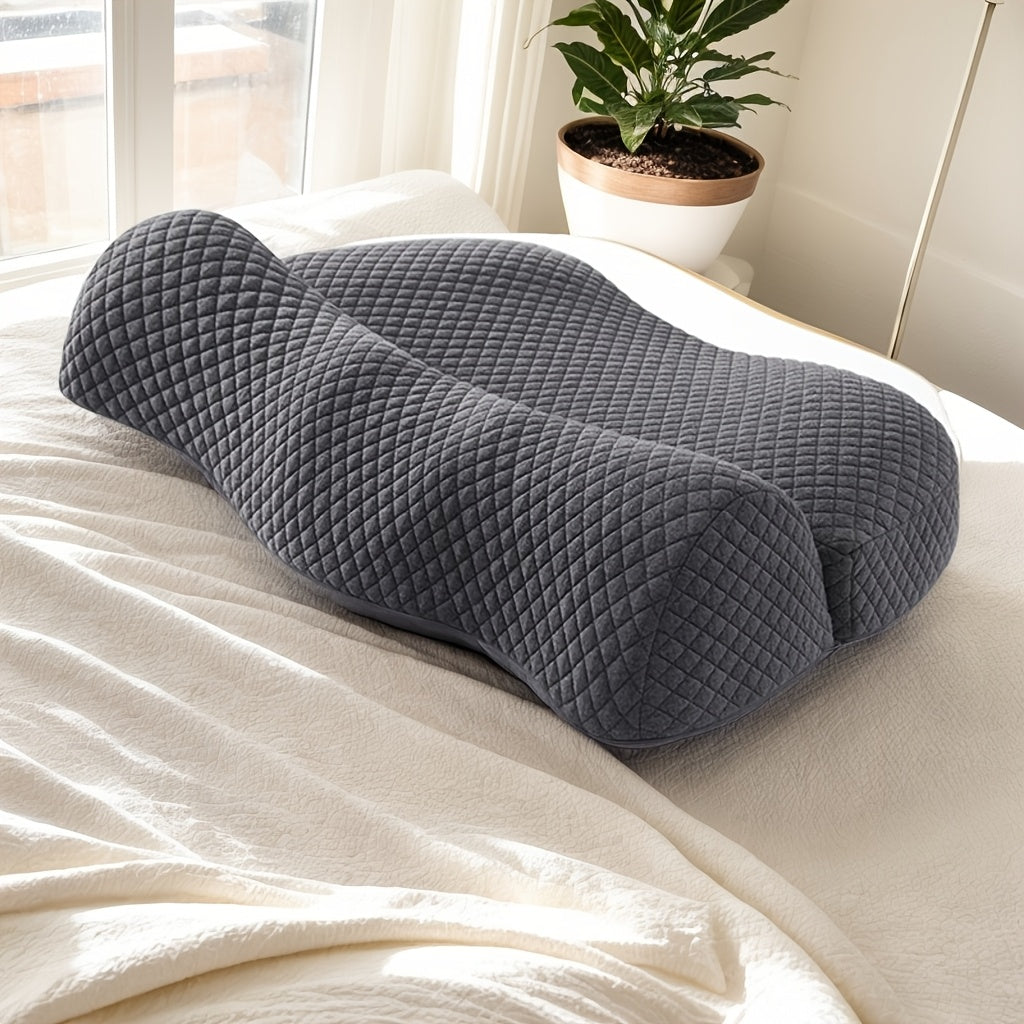 Memory Foam Pillow with Ergonomic Design, Medium Firmness, Reversible Knitted Polyester Cover, Provides Cervical Support for Sleeping, Hand Washable, No Electricity Required