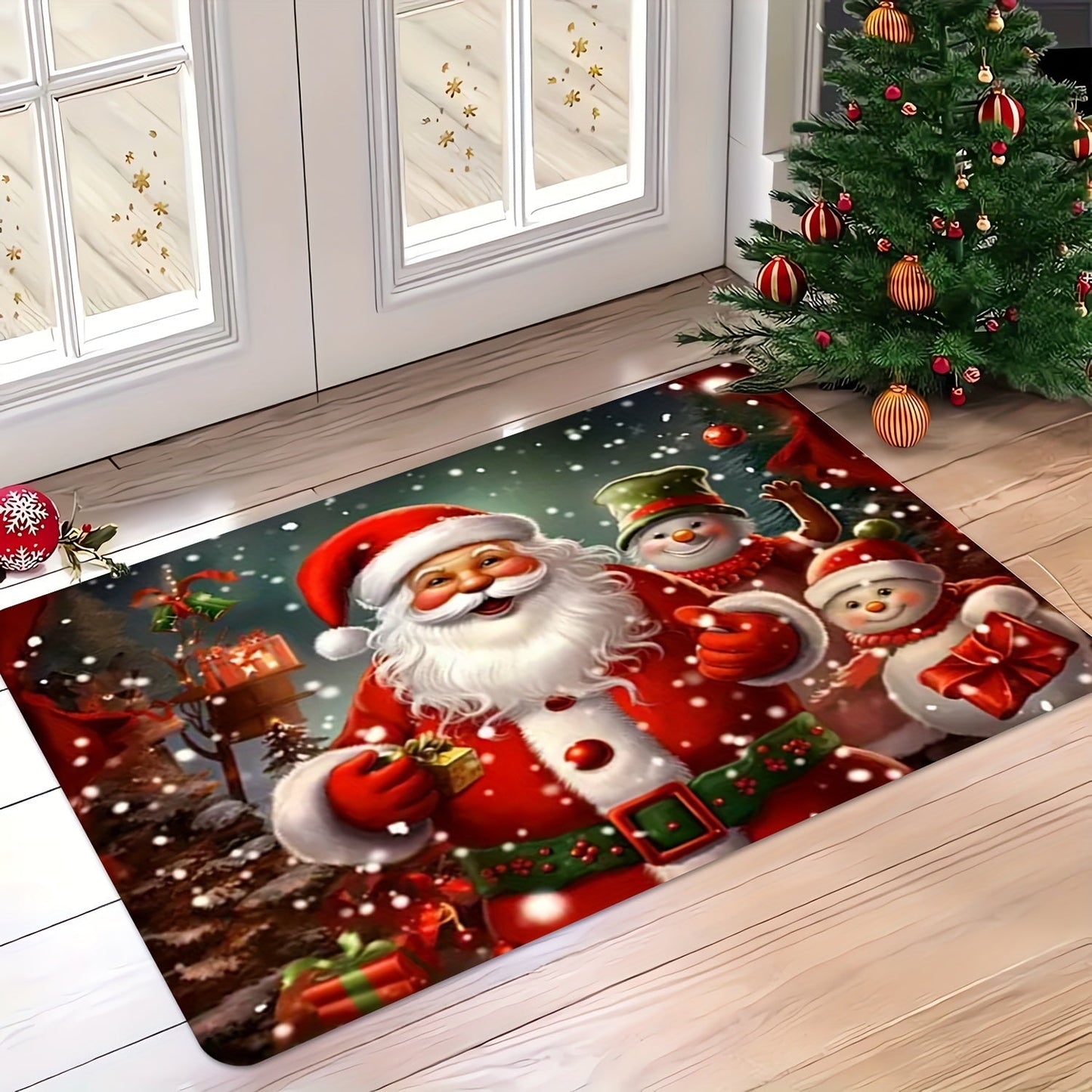 Get into the holiday spirit with our Festive Christmas Theme Door Mat featuring a charming Santa and tree design. This non-slip mat is easy to clean, stain-resistant, and machine washable, making it perfect for any room in your home or office. Its