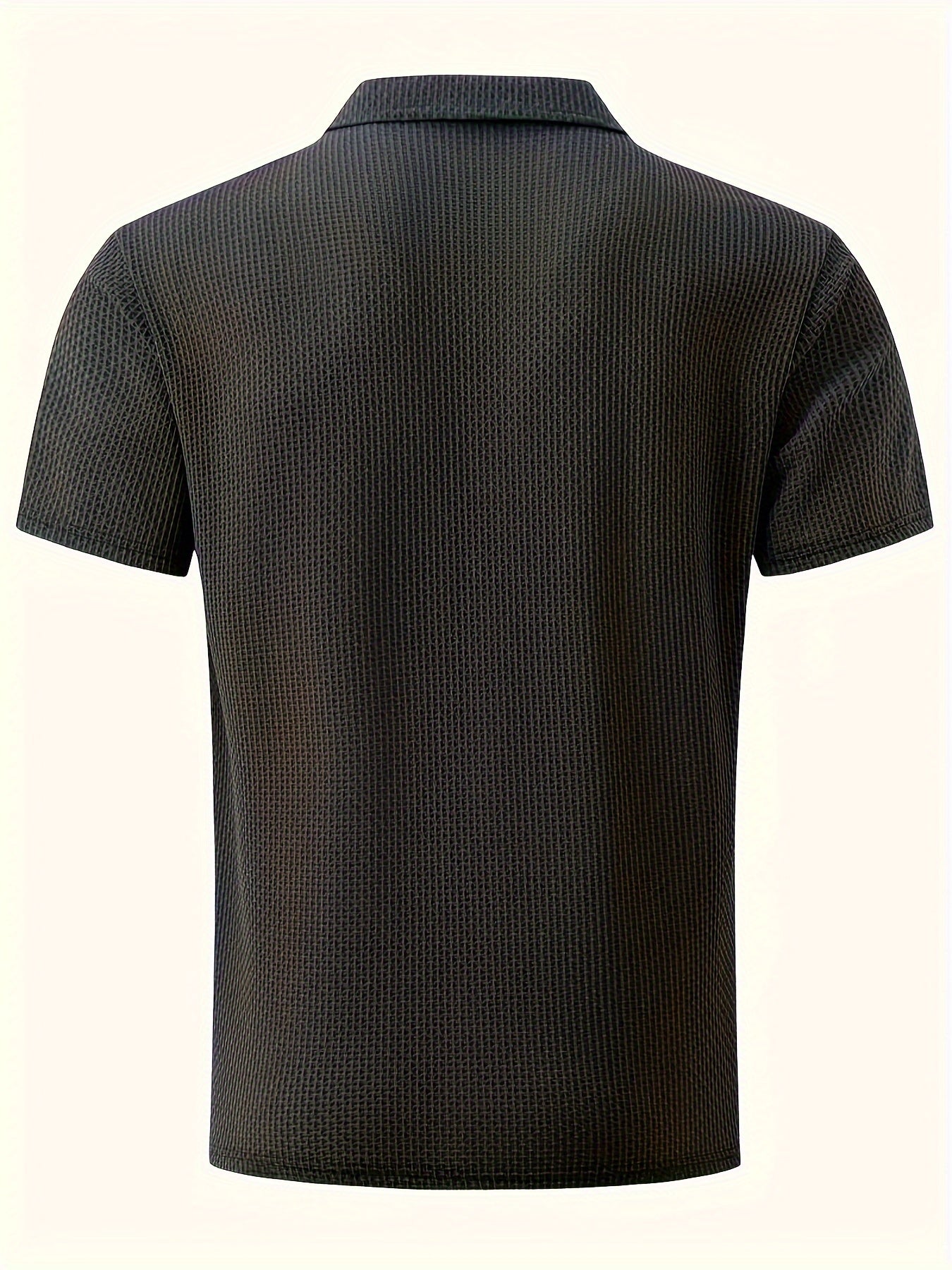 Men's summer casual short sleeve t-shirt in geometric pattern knit fabric with lapel collar and button detail. Made of 95% polyamide and 5% spandex for high stretch. Regular fit fashion