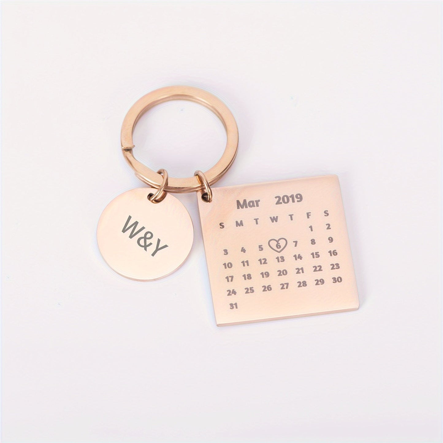 Engraved Custom Calendar Keychain for Couples, Personalized Anniversary Gift for Husband