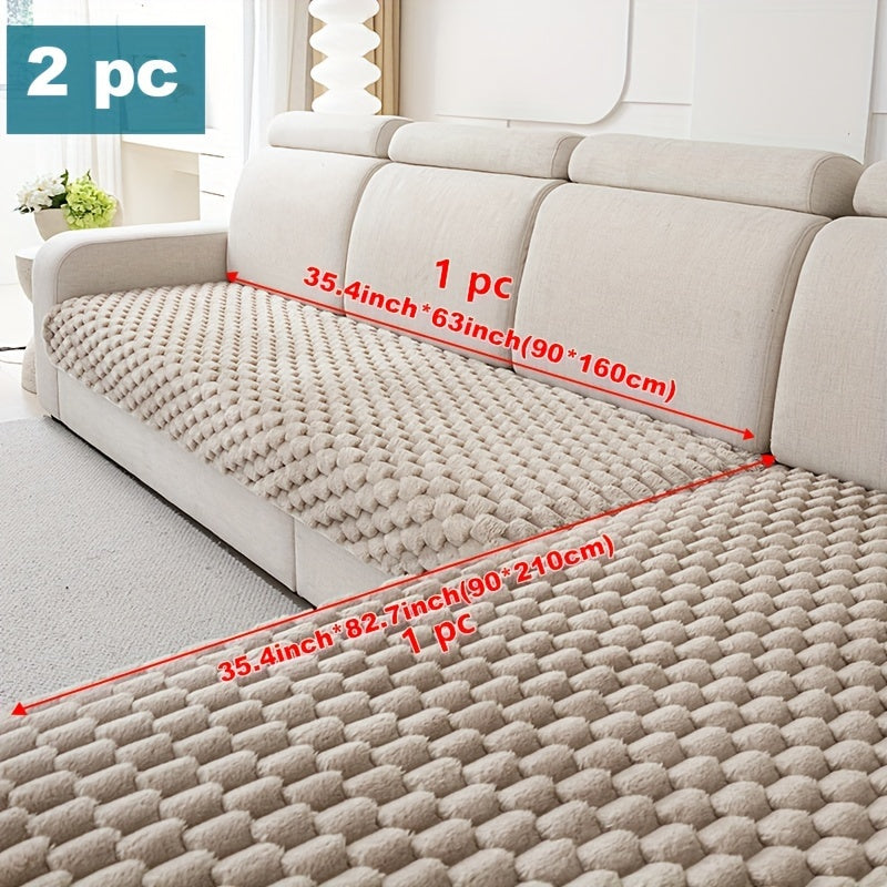 Solid color plush sofa cushion cover, pet-friendly, anti-slip, machine washable.