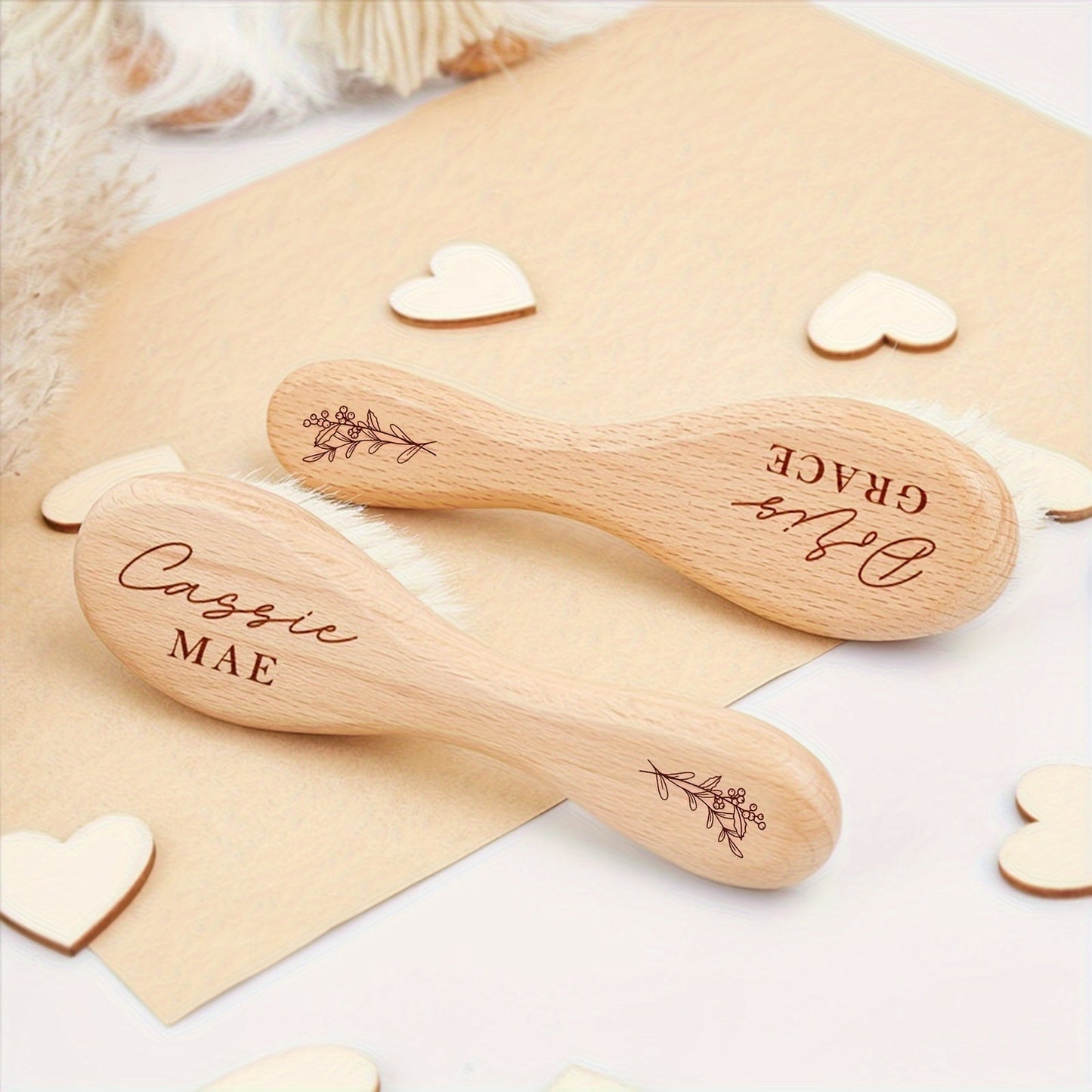 Customized Wooden Hair Brush with December Flower Pattern - Perfect Personalized Engraved Party Favors