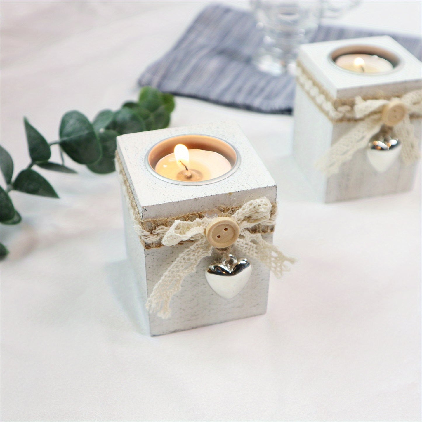 Wooden candle holder for table decoration, ideal for creating a romantic atmosphere for dates, dinners, or Halloween.