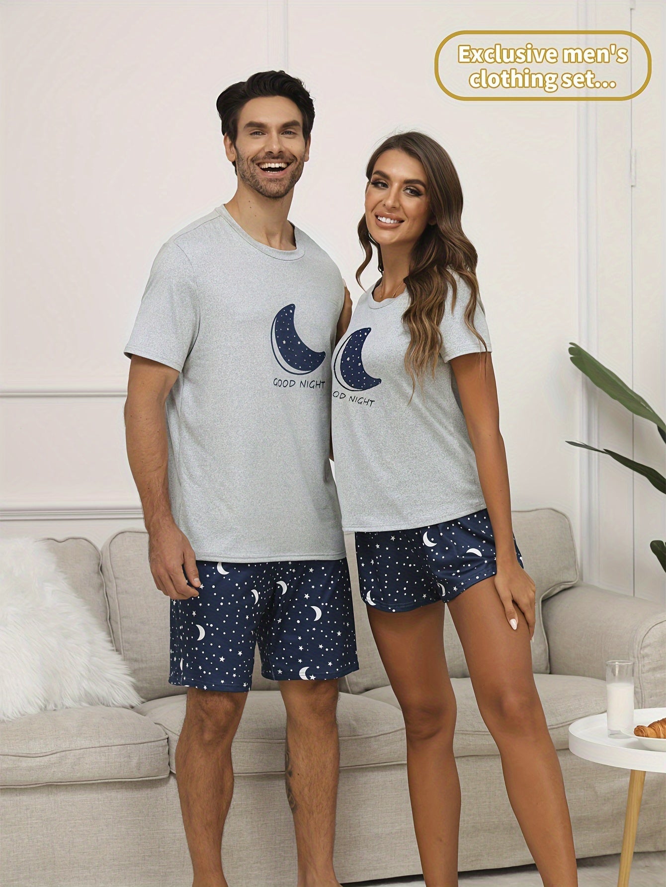 Men's Spring/Summer Moon Print Pajama Set