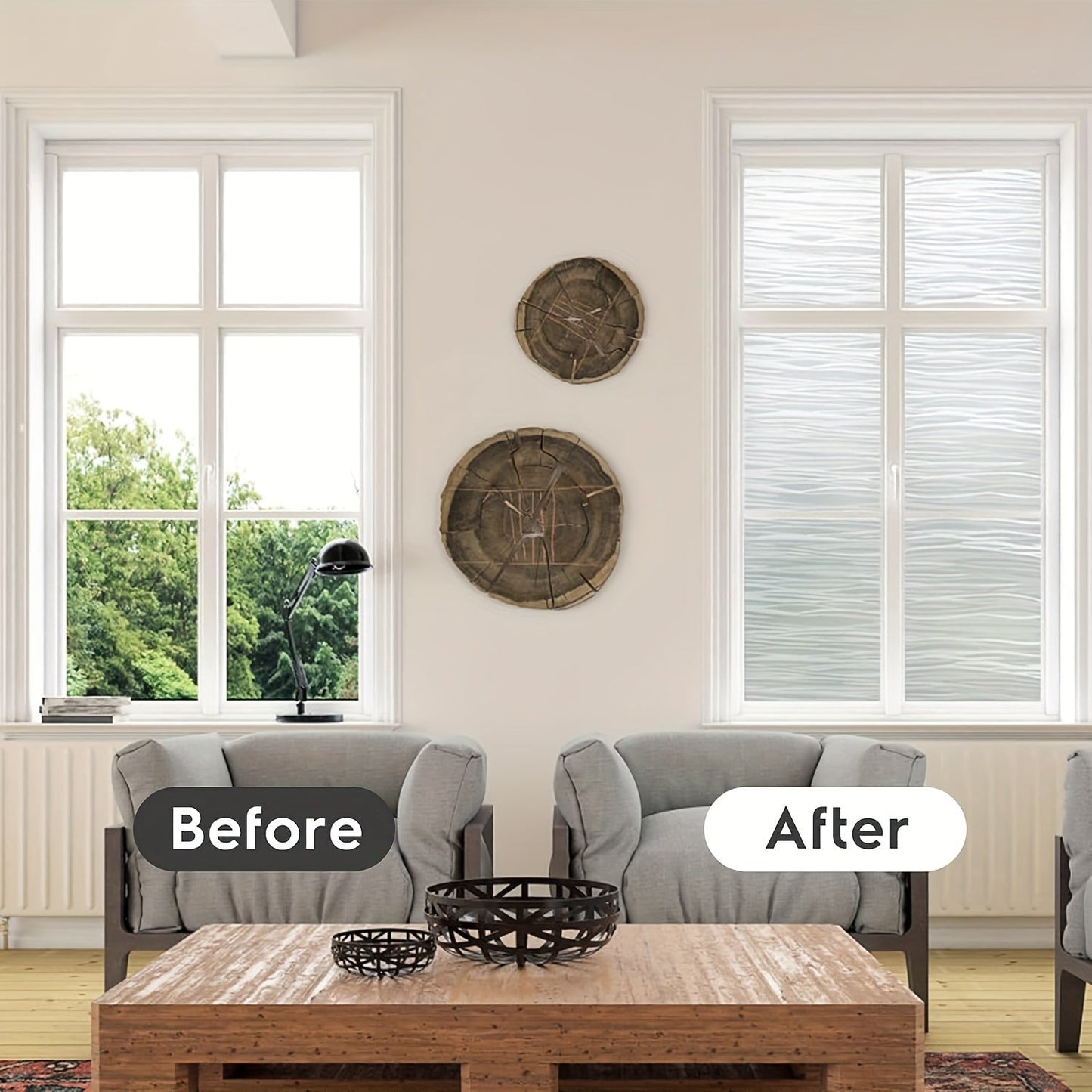 Frosted glass window film for one window, removable vinyl covering that blocks UV rays. Self-static cling, non-adhesive sticker for home, bathroom, or living room decor.