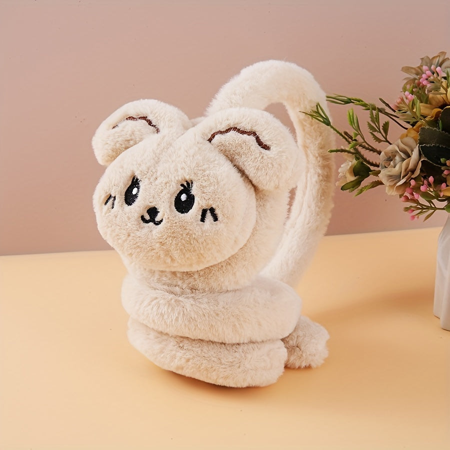 Korean Style Plush Warm Ear Muffs with Cute Cartoon Rabbit Design - Made of Knitted Polyester and Spandex, Hand Wash Only - Available in Multiple Colors