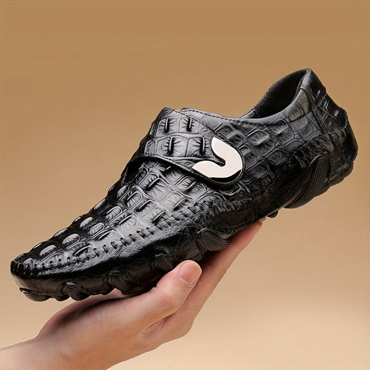 Men's Croc Effect Loafer Shoes with Hook and Loop Fastener, Non-slip Slip-On Men's Footwear.