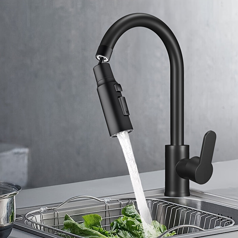 High-pressure kitchen faucet with pull-down sprayer, single handle, 2 spray modes, easy installation, durable plastic, perfect for vegetable washing and dishwashing.