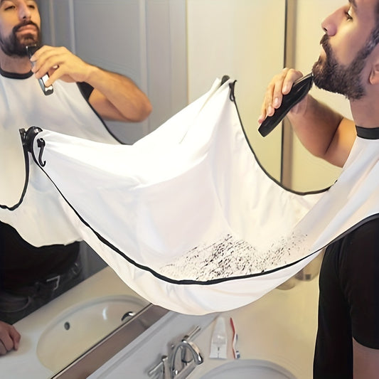 Apron bib for beard shaving, with trimmer holder and bathroom organizer. Convenient shaver holder gift for men, no power supply required.