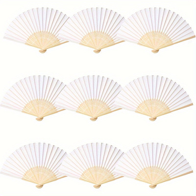 Pack of 10, 20, or 50 White Folding Fans for Weddings, Parties, and DIY Projects - Individually Packaged for Easy Gifting and Crafting