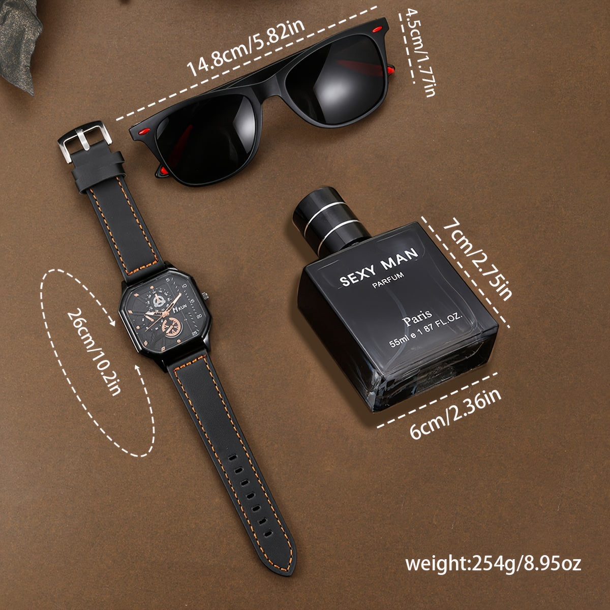 Men's Business Watch Gift Set with Quartz Movement Square Dial, Non-Waterproof Alloy Case, PU Leather Strap, Stylish Glasses, and Fashionable Parfum - Perfect for Holidays and Special