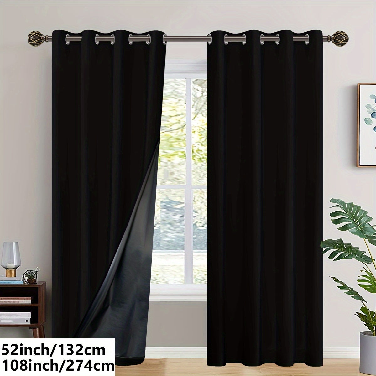 2PC Insulated Blackout Curtains with Coated Insulating Lining - Ideal for Living Room, Bedroom, Kitchen, Bathroom - Perfect for Home and Room Decoration