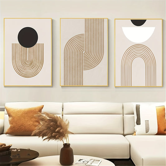 Unframed canvas poster featuring modern geometric block lines in brown, black, and white. Perfect gift for any room.