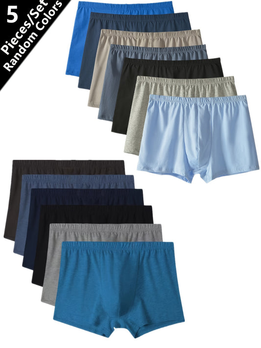 5 Men's Soft Cotton Boxer Briefs in Assorted Colors - Breathable, Comfortable & Mid-Waist