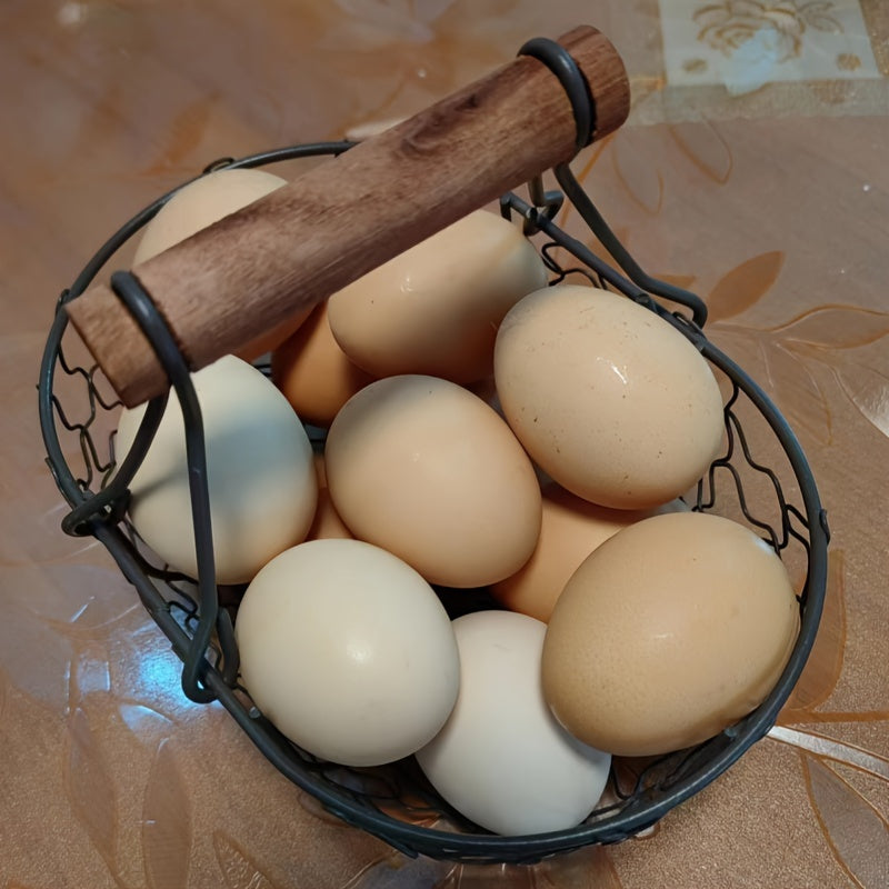 Sturdy Iron and Wood Egg Basket for Farmhouse Décor - Holds 24 Eggs, Ideal for Kitchen Storage and Decoration