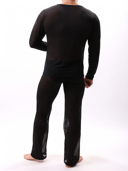 Men's Transparent Long Sleeve Loungewear Set